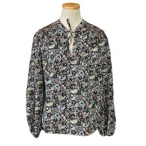 Grace & Mila Paris Blouse Women's L Large Black Orange Paisley Long Sleeve Shirt